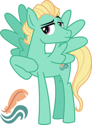 Size: 2378x3215 | Tagged: safe, artist:cheezedoodle96, artist:etherspear, edit, zephyr breeze, pegasus, pony, flutter brutter, g4, alternate hairstyle, bedroom eyes, cutie mark, high res, looking at you, male, raised hoof, raised leg, shaved, simple background, solo, spread wings, stallion, vector, white background