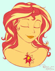 Size: 792x1024 | Tagged: safe, artist:phathusa, sunset shimmer, equestria girls, g4, alternative cutie mark placement, animated, blinking, boobie mark, bust, female, gif, looking at you, nudity, simple background, smiling, solo, white background