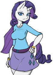 Size: 952x1348 | Tagged: safe, artist:tiroil, rarity, unicorn, anthro, g4, bracelet, breasts, busty rarity, clothes, cute, equestria girls outfit, female, jewelry, looking at you, simple background, skirt, solo, wavy mouth, white background