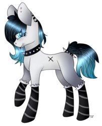 Size: 1024x1258 | Tagged: safe, artist:fizzy2014, oc, oc only, earth pony, pony, choker, clothes, impossibly large ears, simple background, socks, solo, spiked choker, striped socks, transparent background