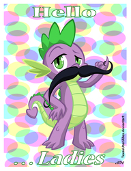 Size: 720x937 | Tagged: safe, artist:texasuberalles, spike, dragon, g4, facial hair, looking at you, male, moustache, number 25, solo