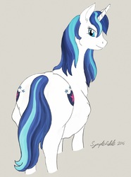 Size: 954x1280 | Tagged: safe, artist:symplefable, shining armor, pony, unicorn, g4, both cutie marks, butt, gleaming shield, kicking, plot, pregnant, pregshield, rule 63, solo