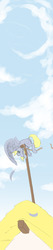 Size: 408x1920 | Tagged: safe, artist:red, derpy hooves, pegasus, pony, g4, cannon, crash, digital, female, mare, pole, solo