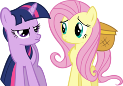 Size: 13332x9359 | Tagged: safe, artist:cyanlightning, fluttershy, twilight sparkle, pony, unicorn, a bird in the hoof, g4, .svg available, absurd resolution, duo, simple background, transparent background, unamused, unicorn twilight, vector