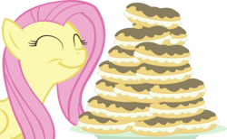 Size: 14213x8759 | Tagged: safe, artist:cyanlightning, fluttershy, g4, mmmystery on the friendship express, .svg available, absurd resolution, cute, eclair, female, food, shyabetes, simple background, solo, transparent background, vector
