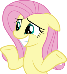 Size: 5403x6000 | Tagged: safe, artist:slb94, fluttershy, amending fences, g4, absurd resolution, cute, female, grin, nervous, shrug, shyabetes, simple background, smiling, solo, transparent background, vector