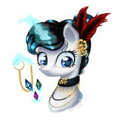 Size: 1024x1014 | Tagged: safe, artist:likelike1, oc, oc only, pony, unicorn, bust, feather, gem, jewelry, magic, necklace, portrait, simple background, solo, transparent background