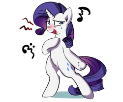 Size: 1200x1000 | Tagged: safe, artist:haden-2375, rarity, pony, g4, bad singing, bipedal, blushing, female, music notes, simple background, singing, solo, sour note, sweat, white background