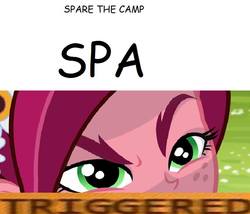 Size: 855x733 | Tagged: safe, artist:catkeweii, gloriosa daisy, equestria girls, g4, exploitable meme, female, glorio-spa daisy, gloriosa doesn't like spas, meme, solo, spa, text, triggered