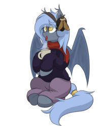 Size: 1280x1595 | Tagged: safe, artist:codras, oc, oc only, oc:panne, bat pony, pony, clothes, drink, female, mare, scarf, simple background, solo, transparent background