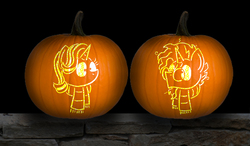 Size: 3277x1908 | Tagged: safe, artist:bobthedalek, starlight glimmer, sunburst, pony, unicorn, g4, clothes, halloween, holiday, jack-o-lantern, photoshop, pumpkin, scarf