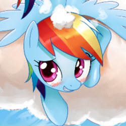 Size: 400x400 | Tagged: safe, artist:gashiboka, rainbow dash, g4, blushing, cloud, cropped, cute, female, looking at you, solo