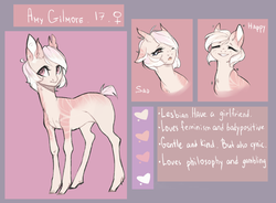 Size: 1280x941 | Tagged: safe, artist:holosta, oc, oc only, oc:amy gilmore, deer, cute, grin, pink, reference sheet, smiling