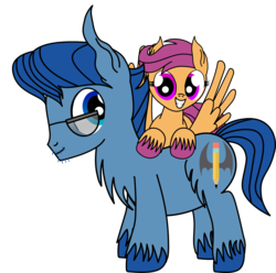 Size: 3438x3411 | Tagged: safe, artist:dinkyuniverse, leadwing, scootaloo, oc, earth pony, pony, g4, andy price, excited, glasses, grin, high res, male, simple background, smiling, stallion, transparent background, unshorn fetlocks