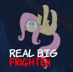 Size: 1355x1345 | Tagged: safe, artist:iscord, fluttershy, 28 pranks later, g4, behaving like a sloth, female, frighten, meme, scared, solo, text, tree, upside down