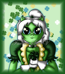 Size: 1062x1200 | Tagged: safe, artist:faerie-starv, minty (g1), anthro, g1, female, saint patrick's day, shamrock, solo