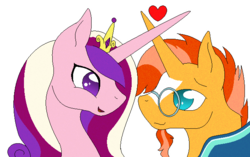 Size: 636x400 | Tagged: safe, artist:anxiouslilnerd, princess cadance, sunburst, g4, crack shipping, crossed horns, digital art, eye contact, heart, horn, horns are touching, infidelity, lidded eyes, looking at each other, meme, open mouth, shipping, simple background, smiling, speedpaint, sundence, transparent background