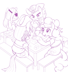 Size: 1100x1164 | Tagged: safe, artist:dstears, limestone pie, marble pie, maud pie, pinkie pie, g4, board game, cute, diapinkes, eyepatch, game, group, pie sisters, pirate