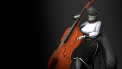 Size: 1920x1080 | Tagged: source needed, safe, artist:phantim, octavia melody, anthro, plantigrade anthro, g4, 3d, bow (instrument), breasts, busty octavia melody, cello, cello bow, clothes, dress, eyes closed, female, musical instrument, solo, source filmmaker, wallpaper