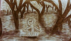 Size: 1024x586 | Tagged: safe, oc, oc only, oc:skye rise, pegasus, pony, forest, lined paper, solo, traditional art, tree