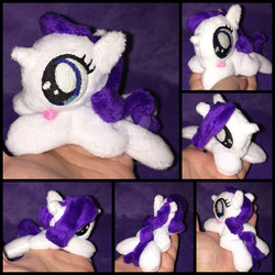 Size: 1600x1600 | Tagged: safe, artist:rubiowolf, rarity, g4, female, filly, filly rarity, hand, irl, mini, photo, plushie, prone, solo, tongue out