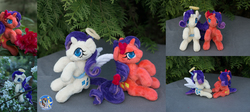 Size: 2233x1000 | Tagged: safe, artist:essorille, rarity, g4, angel rarity, devil rarity, duo, irl, photo, plushie