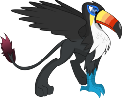 Size: 766x616 | Tagged: safe, artist:longct18, oc, oc only, griffon, toucan, toucan griffon, toucannon, griffon oc, pokémon, simple background, solo, transparent background