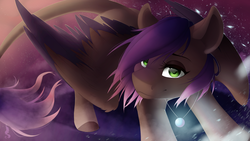 Size: 1920x1080 | Tagged: safe, artist:silentwulv, oc, oc only, oc:evening howler, pegasus, pony, colored wings, colored wingtips, female, jewelry, large wings, leonine tail, looking at you, mare, necklace, smiling, solo, windswept mane, wings