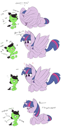 Size: 2845x5945 | Tagged: safe, artist:lazynore, twilight sparkle, oc, oc:anon, oc:filly anon, alicorn, pony, /mlp/, 4chan, age regression, baby, baby pony, comic, cute, denial, diaper, female, greentext, john cena, mama twilight, mare, mother, peekaboo, puffy cheeks, scrunchy face, simple background, text, tsundere, twilight sparkle (alicorn), white background
