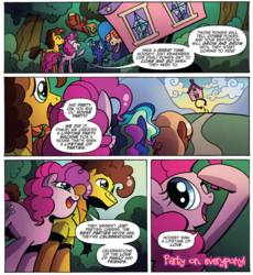 Size: 1048x1137 | Tagged: safe, artist:agnesgarbowska, idw, official comic, aurora muffin, cheese sandwich, housey, java bolt, pinkie pie, pumpkin twizzle, earth pony, pegasus, pony, friends forever #34, g4, my little pony: friends forever, spoiler:comic, baba yaga, comic, female, filly, male, mare, stallion, wisdom