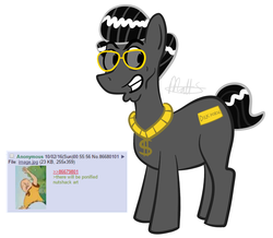 Size: 2350x2053 | Tagged: safe, artist:fluffymystic, artist:lolwutburger, earth pony, human, pony, 4chan, 4chan screencap, bobby hill, gritted teeth, high res, jewelry, king of the hill, lyrics in the comments, necklace, ponified, simple background, song in the comments, sunglasses, the nutshack, tito dick, white background, why