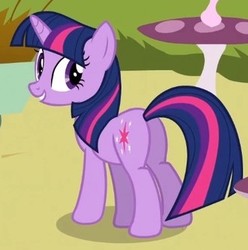 Size: 330x333 | Tagged: safe, screencap, twilight sparkle, pony, unicorn, g4, too many pinkie pies, butt, cropped, female, mare, mushroom table, plot, solo, twibutt, unicorn twilight