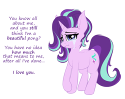 Size: 2101x1662 | Tagged: safe, artist:duop-qoub, part of a set, starlight glimmer, pony, g4, crying, everypony is beautiful, female, looking at you, mare, part of a series, simple background, solo, transparent background, wavy mouth