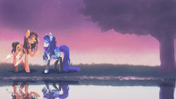 Size: 3840x2160 | Tagged: safe, artist:chocori, oc, earth pony, pony, clothes, high res, jack sparrow, lake, night, ponified, reflection, tree, twilight (astronomy), water