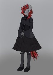 Size: 850x1200 | Tagged: safe, artist:linedraweer, oc, oc only, oc:cross, unicorn, anthro, plantigrade anthro, anthro oc, clothes, commission, crossdressing, dress, femboy, goth, gothic, male, outfit, solo