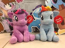 Size: 946x710 | Tagged: safe, artist:ramivic, rainbow dash, trixie, twilight sparkle, oc, oc:littlepip, alicorn, pegasus, pony, unicorn, g4, official, blushing, clothes, cutout, diecut, female, hooves, horn, irl, jumpsuit, mare, my little pony logo, nose wrinkle, photo, piggy bank, pipbuck, plushie, saddle bag, solo, to saddlebags and back again, twilight sparkle (alicorn), vault suit, walmart