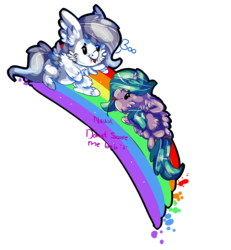 Size: 1507x1633 | Tagged: safe, artist:kitcat1594, oc, oc only, oc:leaflet, oc:sunshine wonder, chibi, rainbow, simple background, transparent background