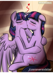 Size: 938x1280 | Tagged: safe, artist:jcosneverexisted, twilight sparkle, alicorn, pony, g4, female, french kiss, kissing, lesbian, making out, self ponidox, selfcest, shipping, time paradox, twilight sparkle (alicorn), twolight