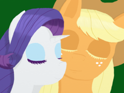 Size: 1200x900 | Tagged: safe, artist:eulicious, applejack, rarity, g4, eyes closed, female, lesbian, ship:rarijack, shipping, simple background, snuggling