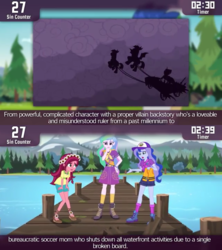 Size: 640x720 | Tagged: safe, edit, edited screencap, screencap, gloriosa daisy, princess celestia, princess luna, principal celestia, vice principal luna, cinemare sins, equestria girls, g4, luna eclipsed, my little pony equestria girls: legend of everfree, boots, clothes, flower, flower in hair, hat, lifejacket, shoes, socks