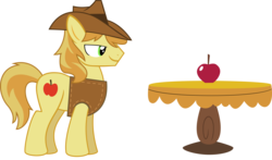 Size: 5999x3516 | Tagged: safe, artist:lman225, braeburn, g4, .svg available, apple, food, male, simple background, solo, table, transparent background, vector