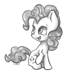 Size: 1369x1495 | Tagged: safe, artist:gaelledragons, pinkie pie, g4, cute, diapinkes, female, grayscale, monochrome, sitting, solo