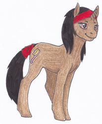 Size: 1355x1642 | Tagged: safe, artist:breadworth, oc, oc only, pony, unicorn, bandana, female, mare, simple background, solo, tail wrap, traditional art