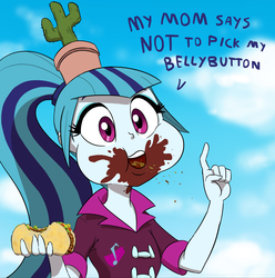 Size: 2481x2503 | Tagged: safe, artist:doublewbrothers, sonata dusk, equestria girls, g4, my little pony equestria girls: rainbow rocks, cactus, cactus hat, dazzle-eds, dialogue, dirty, ed edd n eddy, female, food, genius, hat, high res, honor thy ed, hot sauce, messy eating, parody, solo, sonataco, taco, that girl sure loves tacos, that siren sure does love tacos, wisdom
