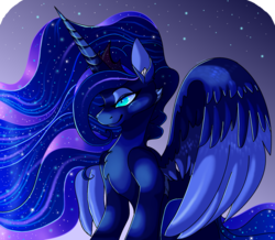 Size: 2332x2031 | Tagged: safe, artist:plaguedogs123, princess luna, alicorn, pony, g4, female, high res, mare, night, sitting, smiling, solo, stars