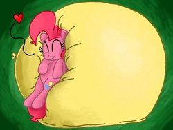 Size: 1280x960 | Tagged: safe, artist:kylestudios, pinkie pie, g4, balloon, balloon riding, cute, eyes closed, female, heart, on back, smiling, solo, that pony sure does love balloons