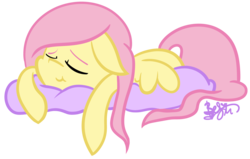 Size: 2599x1651 | Tagged: safe, artist:befishproductions, fluttershy, g4, cute, female, shyabetes, signature, simple background, sleeping, smiling, solo, transparent background
