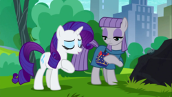 Size: 1366x768 | Tagged: safe, screencap, boulder (g4), maud pie, rarity, pony, g4, the gift of the maud pie, rock pouch