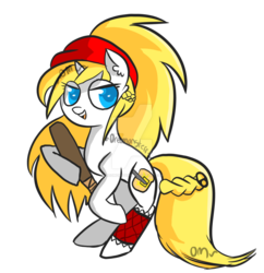 Size: 1024x1058 | Tagged: safe, artist:oreomonsterr, oc, oc only, oc:butter up, pony, unicorn, baseball bat, looking at you, simple background, solo, transparent background