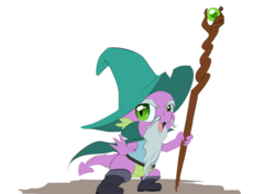 Size: 1024x723 | Tagged: safe, artist:d-lowell, spike, dungeons and discords, g4, beard, facial hair, garbuncle, male, solo, staff, wizard